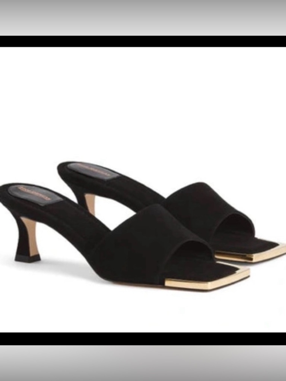 NEW Good American THE STANDOUT SQUARE TOE SLIDE SANDAL IN BLACK SUEDE Size 5